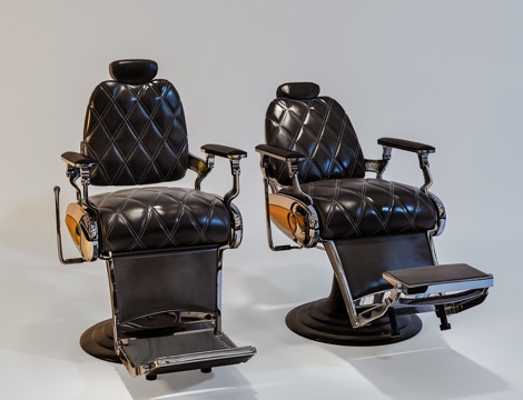  复古工业风黑色皮革理发椅3d模型下载 升降旋转金属底座发廊专用座椅 