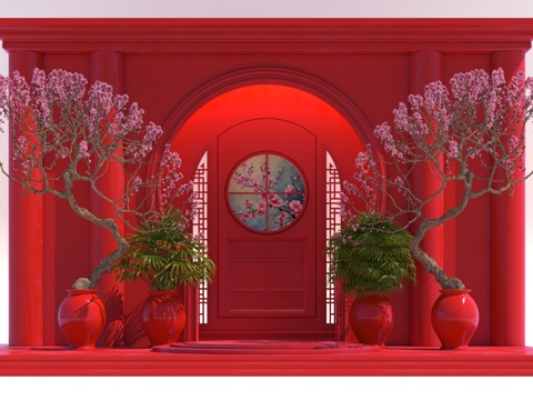  新中式风格节日舞台背景3d模型 