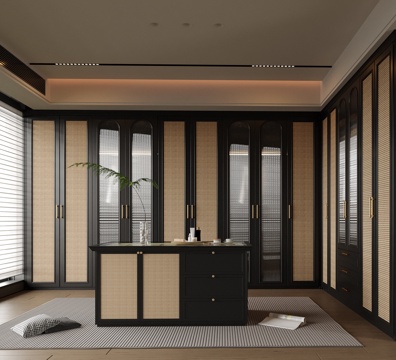  現(xiàn)代島臺衣帽間 衣柜3d模型 
