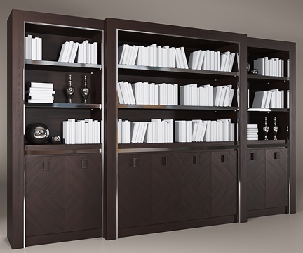  现代书柜饰品组合3d模型下载 带储物柜简约书架 金属玻璃装饰书房家居 