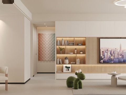  現(xiàn)代客餐廳奶油風(fēng)格3d模型 