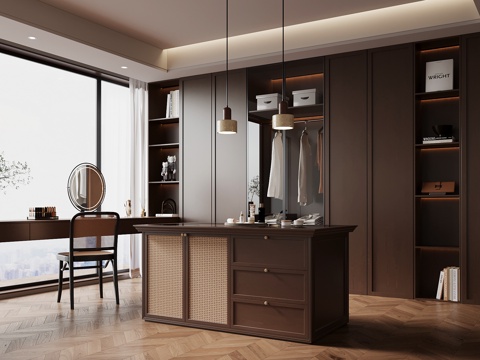  中古风衣帽间 首饰柜 衣柜su模型 