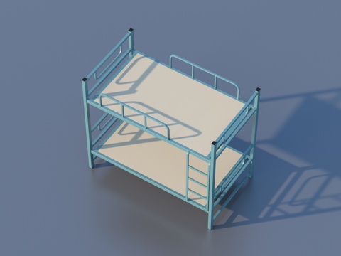  上下铺双层床3d模型下载 金属床架带护栏梯子 现代简约工业风格学生家具 