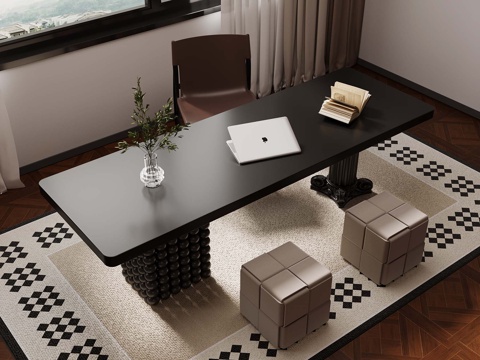  法式中古風(fēng)實木書桌 辦公學(xué)習(xí)用品3d模型 
