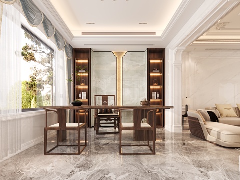  新中式茶室3d模型 