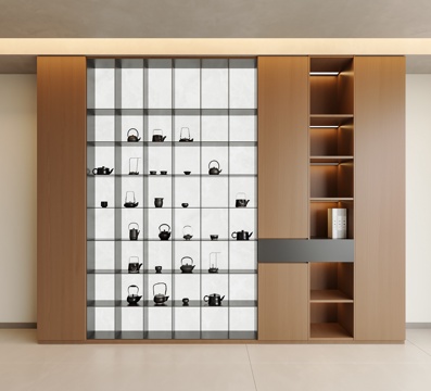  现代茶室柜3d模型下载 茶具展示储物柜 发光背景墙装饰柜 多功能客厅办公室茶柜 