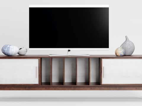  现代简约新中式电视柜组合3d模型下载 带装饰摆件 客厅家具设计 