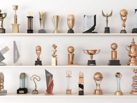  奖杯 荣誉证书3d模型 