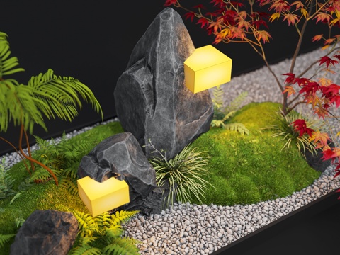  現(xiàn)代室內(nèi)景觀造景 苔蘚景觀 景觀小品 景觀石 景觀燈3d模型 