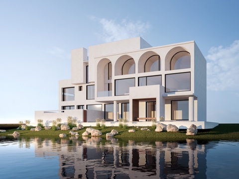  现代民宿建筑 民宿酒店 平顶民宿su模型 