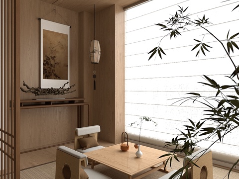  新中式茶室 榻榻米茶室 茶桌椅組合 條案端景臺3d模型 