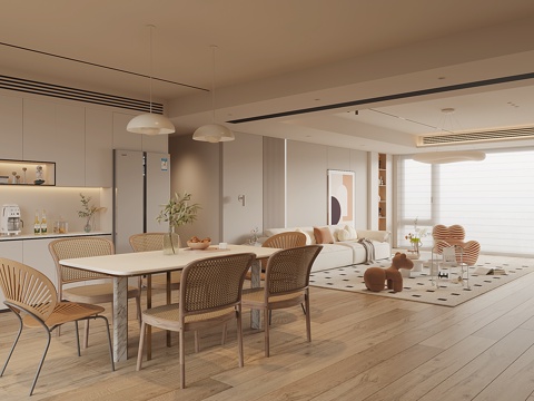  現(xiàn)代奶油風(fēng)客餐廳3d模型 