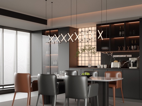  現(xiàn)代餐廳 酒柜 餐邊柜 餐桌椅3d模型 