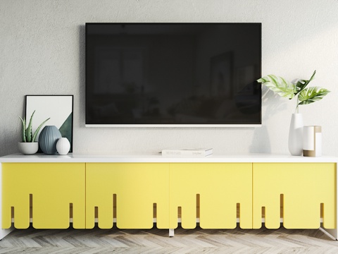  北欧现代简约电视柜装饰摆件组合3d模型下载 清新自然家居设计 客厅波浪切割创意造型 