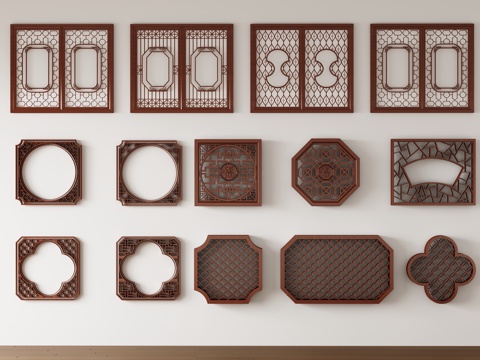 新中式禅意木窗 宋氏花窗3d模型