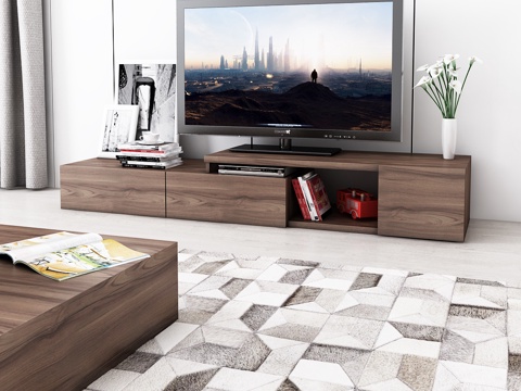  现代电视柜客厅装饰3d模型下载 带书籍花瓶的电视柜设计 温馨家居 