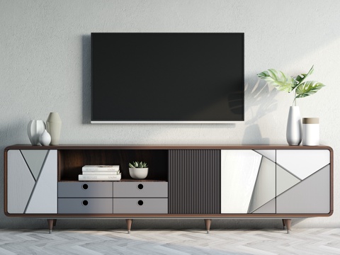  现代北欧客厅电视柜装饰组合3d模型下载 简约家居摆件 设计 