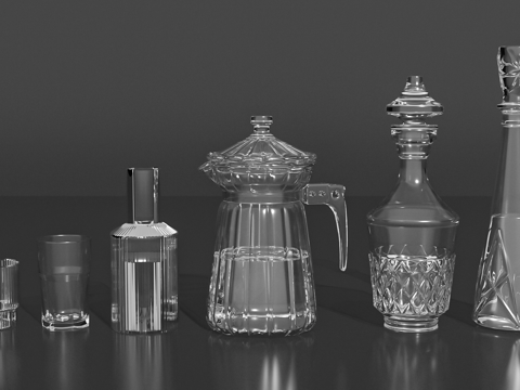  酒瓶包装分酒器玻璃杯水杯水晶杯高脚杯玻璃瓶3d模型 
