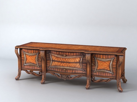  欧式古典电视柜3d模型下载 巴洛克风格雕刻复古奢华家具 木制长柜室内装饰设计 