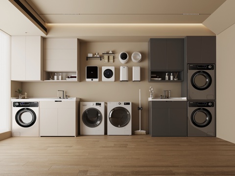  02洗衣房 现代洗衣房 洗衣机柜 洗衣机su模型 