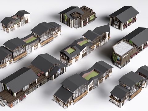  现代商业街建筑 商铺建筑 沿街商铺 商店建筑su模型 