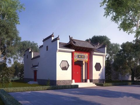  古建祠堂门头 宗祠大门 传统建筑su模型 