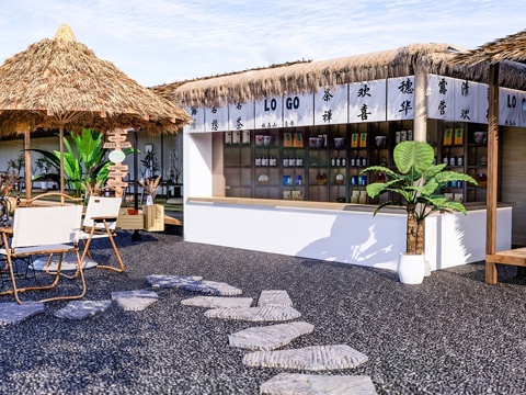  现代商业外摆  户外露营风营地 户外餐厅su模型 