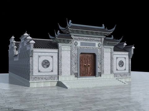  古建祠堂门头 宗祠大门 传统建筑su模型 