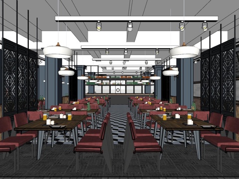  现代民国风餐饮su模型 