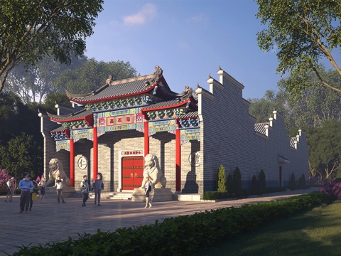  古建祠堂门头 宗祠大门 传统建筑su模型 