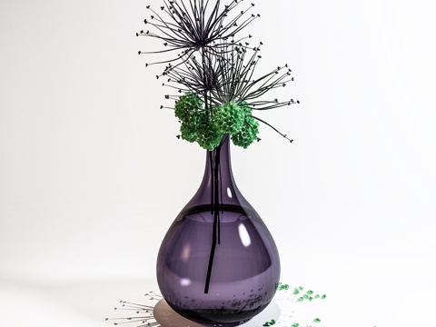  现代花瓶花艺  玻璃插花组合3d模型 