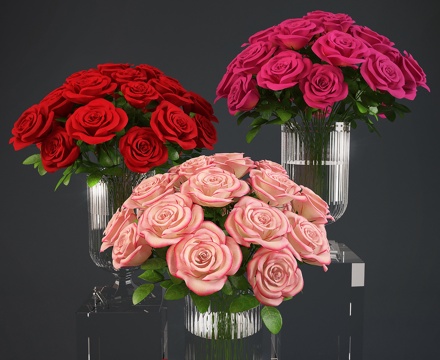  现代花瓶花艺  玻璃插花组合3d模型 