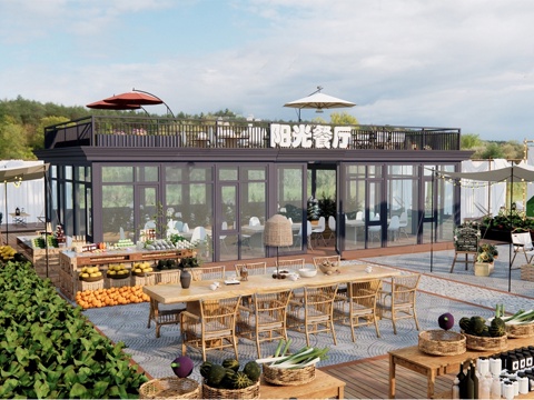  现代商业外摆  户外露营风营地 户外餐厅su模型 