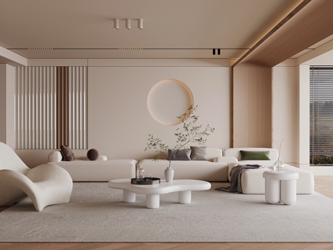  18現(xiàn)代奶油風(fēng)客廳 沙發(fā)組合3d模型 
