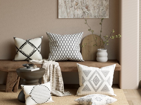  05抱枕 中古风抱枕 靠枕 枕头su模型 