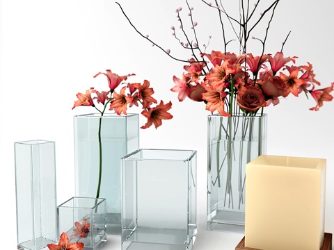  现代花瓶花艺  玻璃插花组合3d模型 