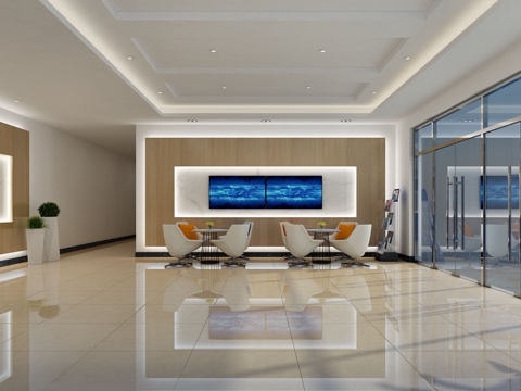  现代办公空间门厅 休息区3d模型 