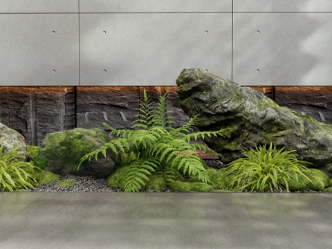  現(xiàn)代室內景觀 景觀石頭 苔蘚 花草 植物組合 植物造景3d模型 