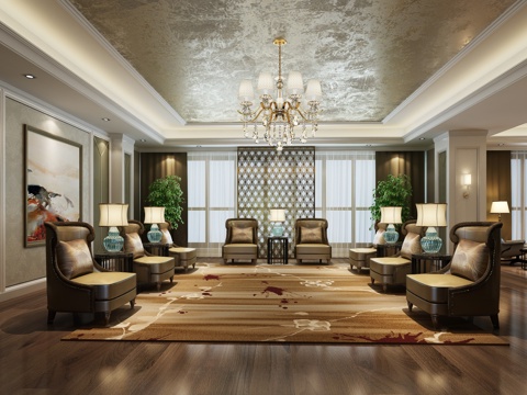  简欧接待室会议室 洽谈室3d模型 