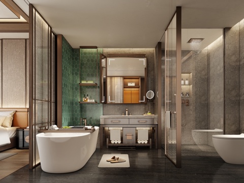  现代奢华酒店客房 大床房 套房3d模型 