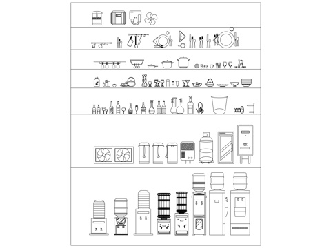  各種廚房用品 多樣化廚房用具 廚房用品系列 不同類型的廚房器cad施工圖 