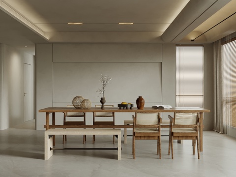  09餐廳 侘寂風(fēng)餐廳 餐桌椅組合3d模型 