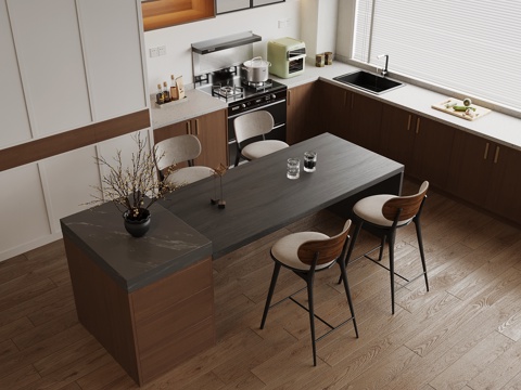  19中古风岛台 厨房 厨具su模型 