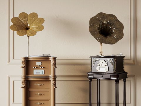  22留声机 美式留声机 复古留声机su模型 