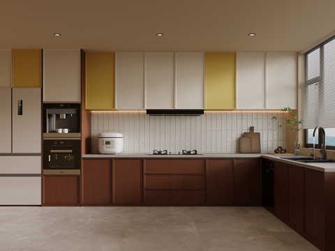  09中古风厨房 橱柜 冰箱su模型 