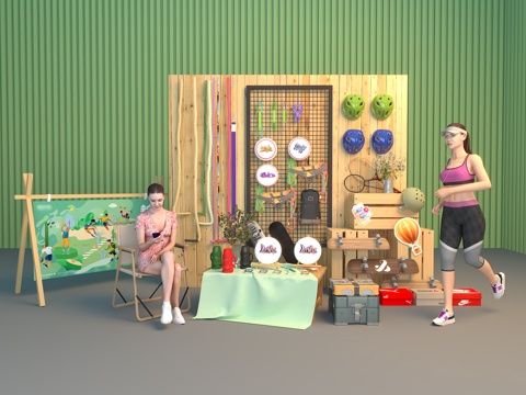  美陈 布置 运动装备 打卡区 市集 摆摊3d模型 