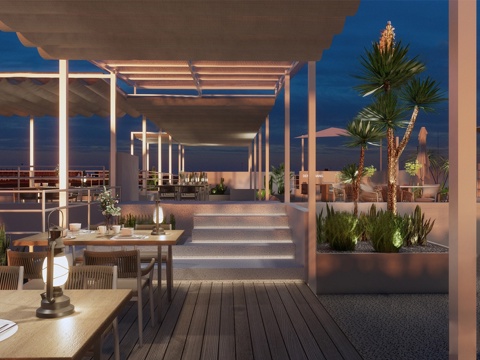  现代商业外摆  户外露营风营地 户外餐厅su模型 