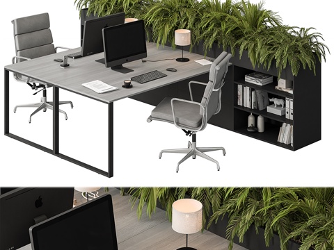  现代极简办公桌椅组合3d模型 