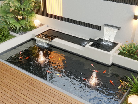  现代水景观 庭院水景 水钵 叠水 跌水3d模型 