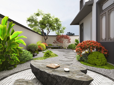  新中式景觀庭院花園3d模型 